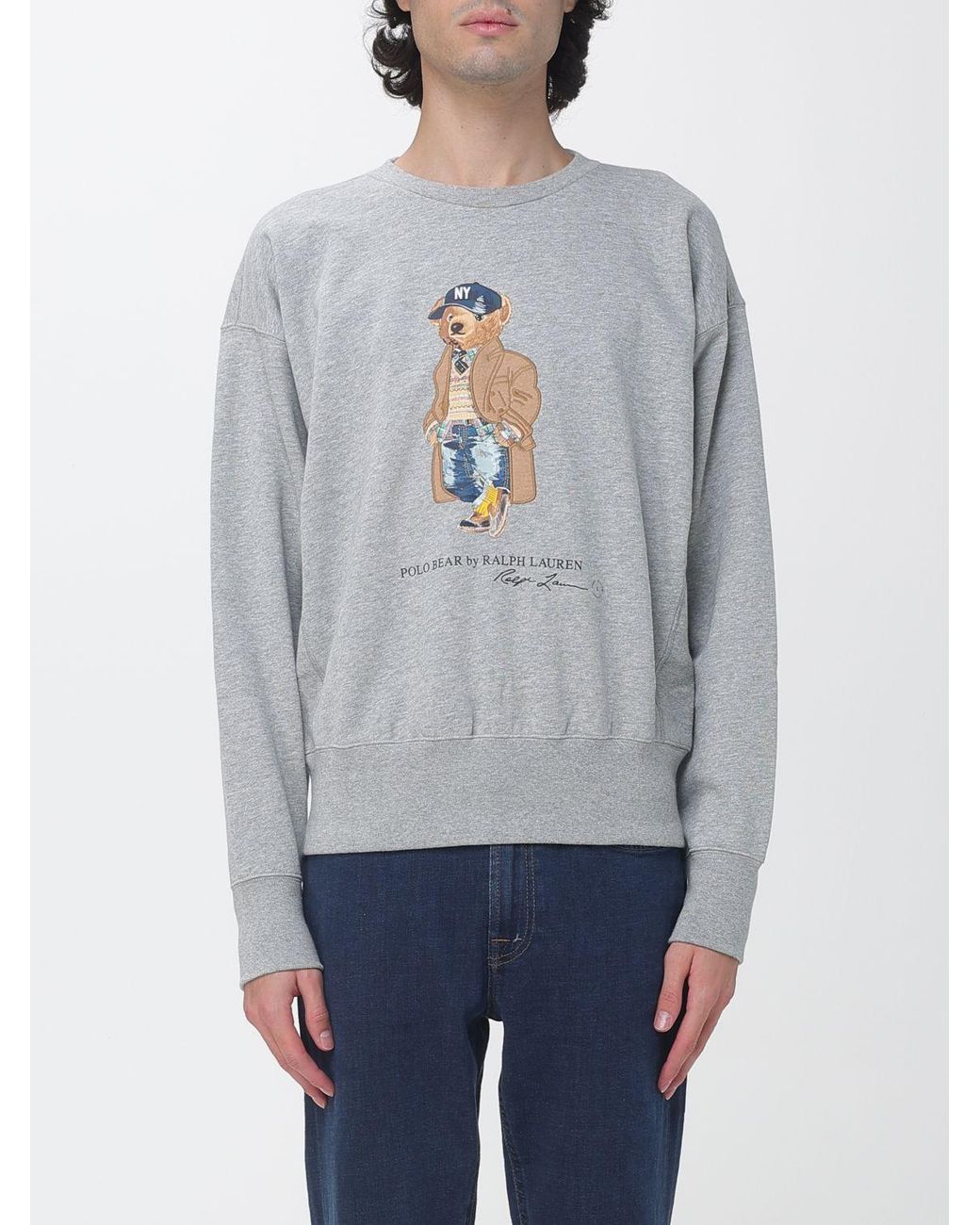 Polo Ralph Lauren Gray Relaxed Fit Teddy Bear Print Cotton-Blend Sweatshirt for men