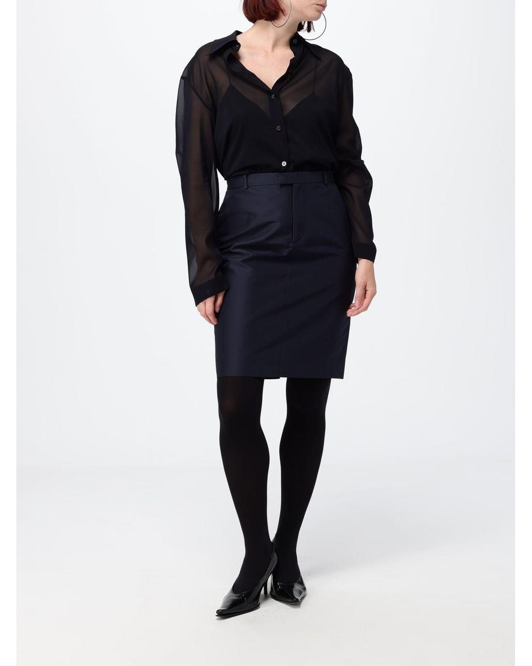 Gucci Blue Sheer Silk Chiffon Shirt With A Classic Collar For Evening Wear