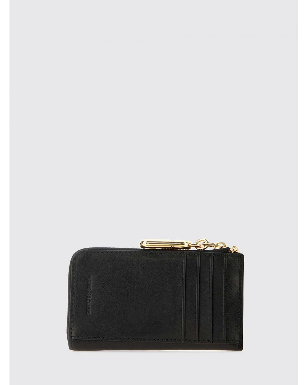 Marc Jacobs Black Leather Card Holder With A Zip Closure And Four Card Slots