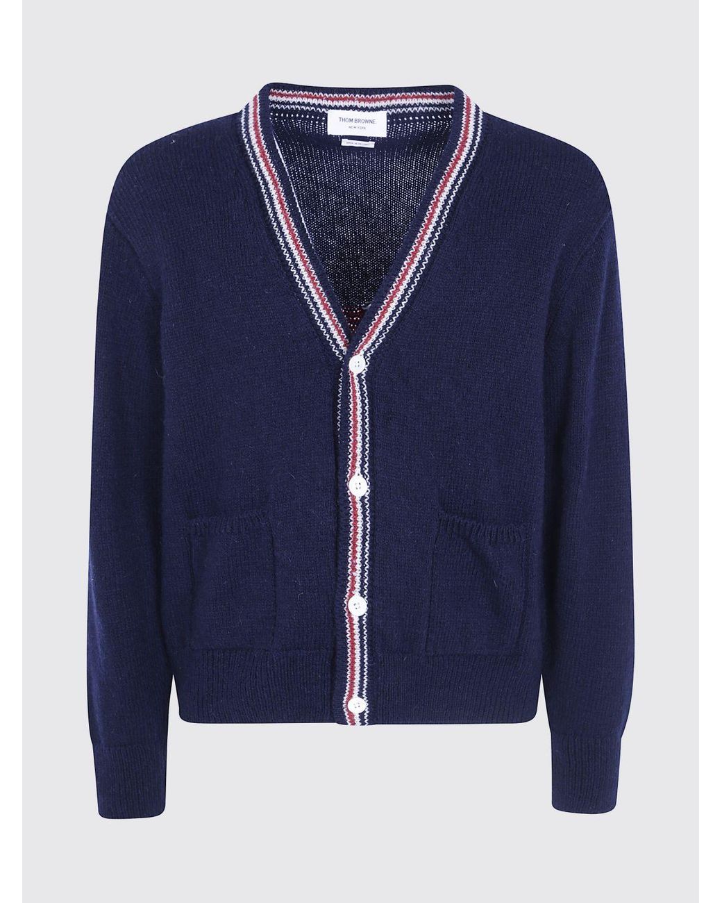 Thom Browne Blue Slim Fit Wool And Mohair Cardigan With Fauna Print for men