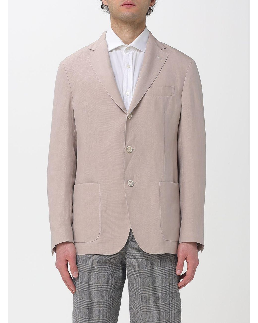 Eleventy Natural Single Breasted Linen Blend Blazer for men