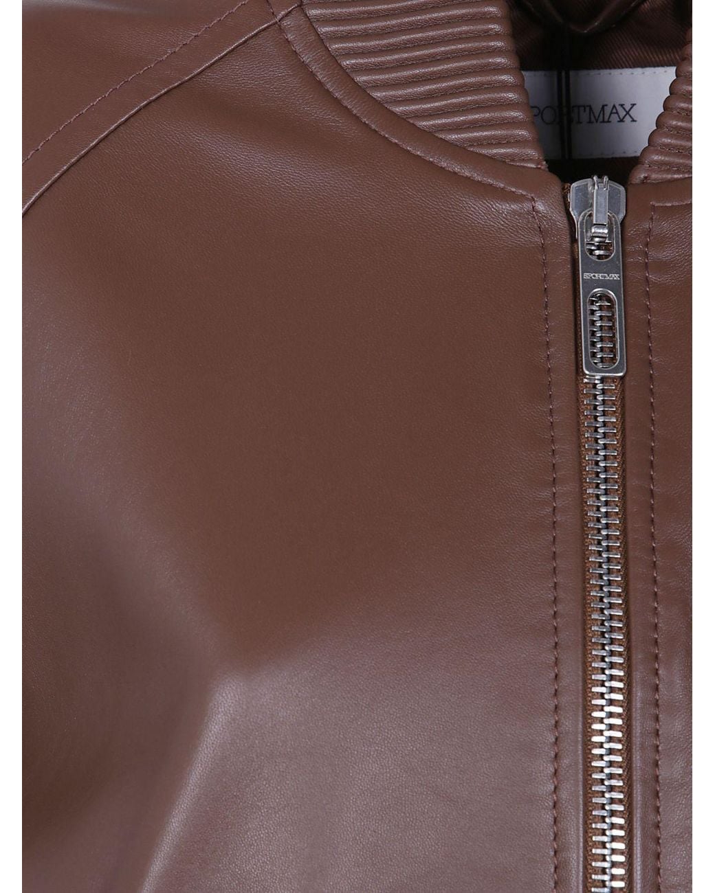 Sportmax Brown Amour Cropped Lambskin Bomber Jacket With Zip Closure