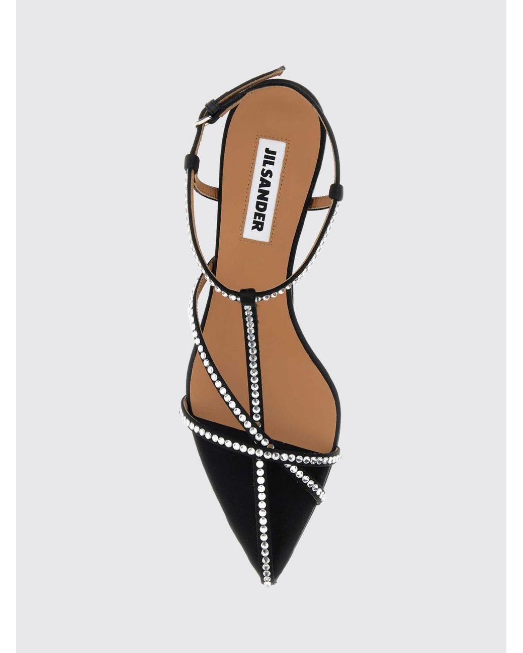 Jil Sander White Cage Crystal-Embellished Satin Sandals With Low Heel