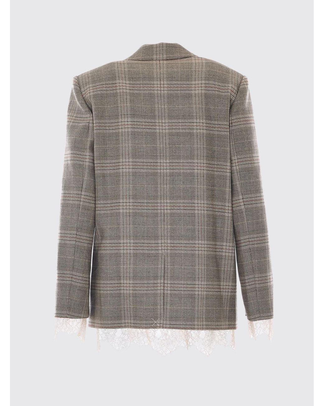 Liu Jo Gray Viscose Blend Blazer With Tartan Print And Lace Inserts