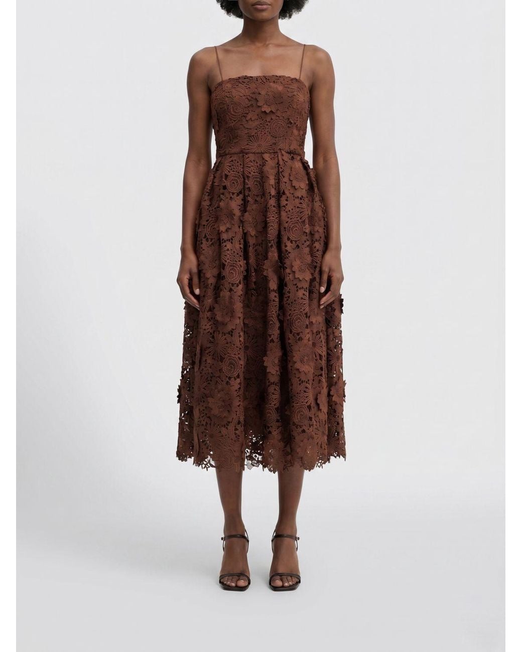 ROTATE BIRGER CHRISTENSEN Brown Macramé Midi Dress