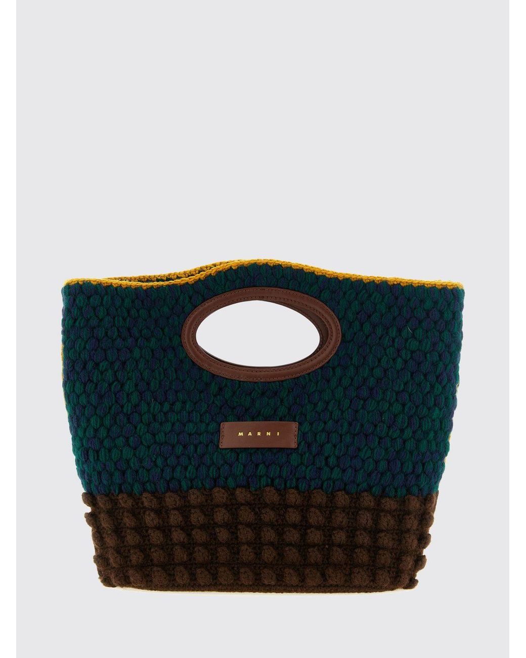 Marni Black Small Bicolor Crochet Wool Tote Bag With Leather Inserts