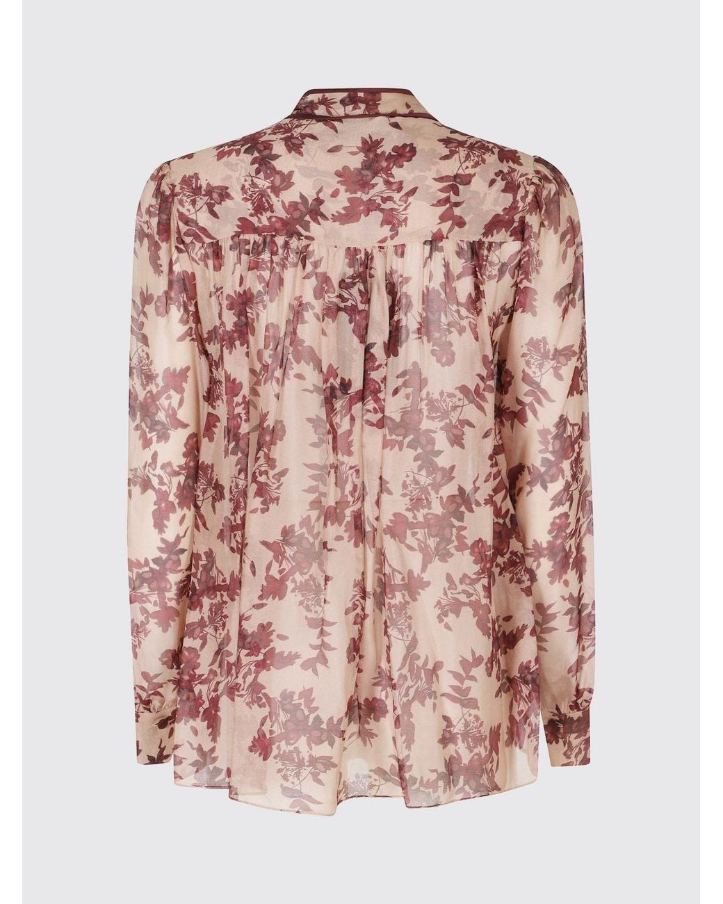 Nissa Red Floral Print Silk And Viscose Blouse With A Pussy-Bow Neck