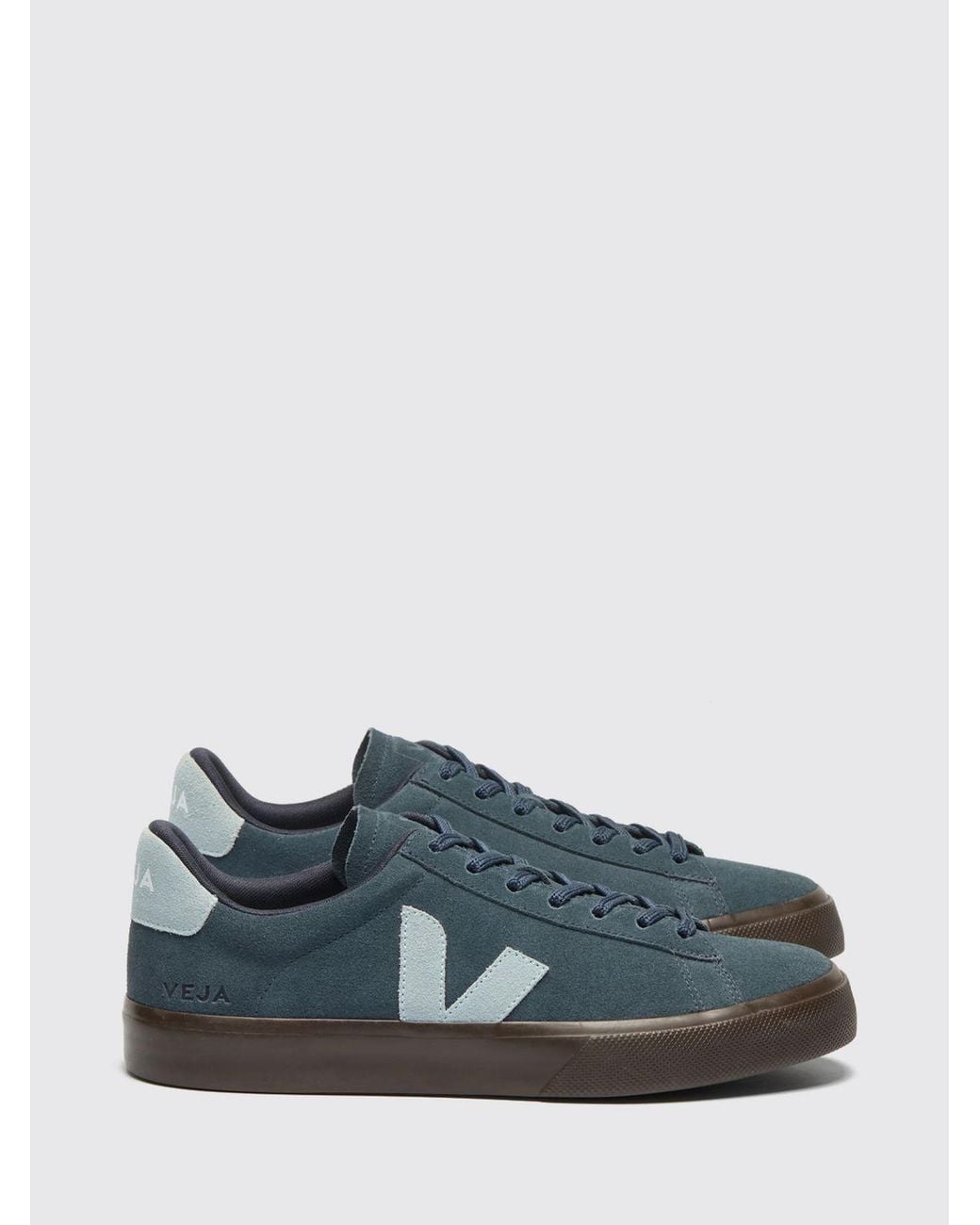 Veja Blue Campo Low-Top Suede Sneakers With Contrast Logo for men