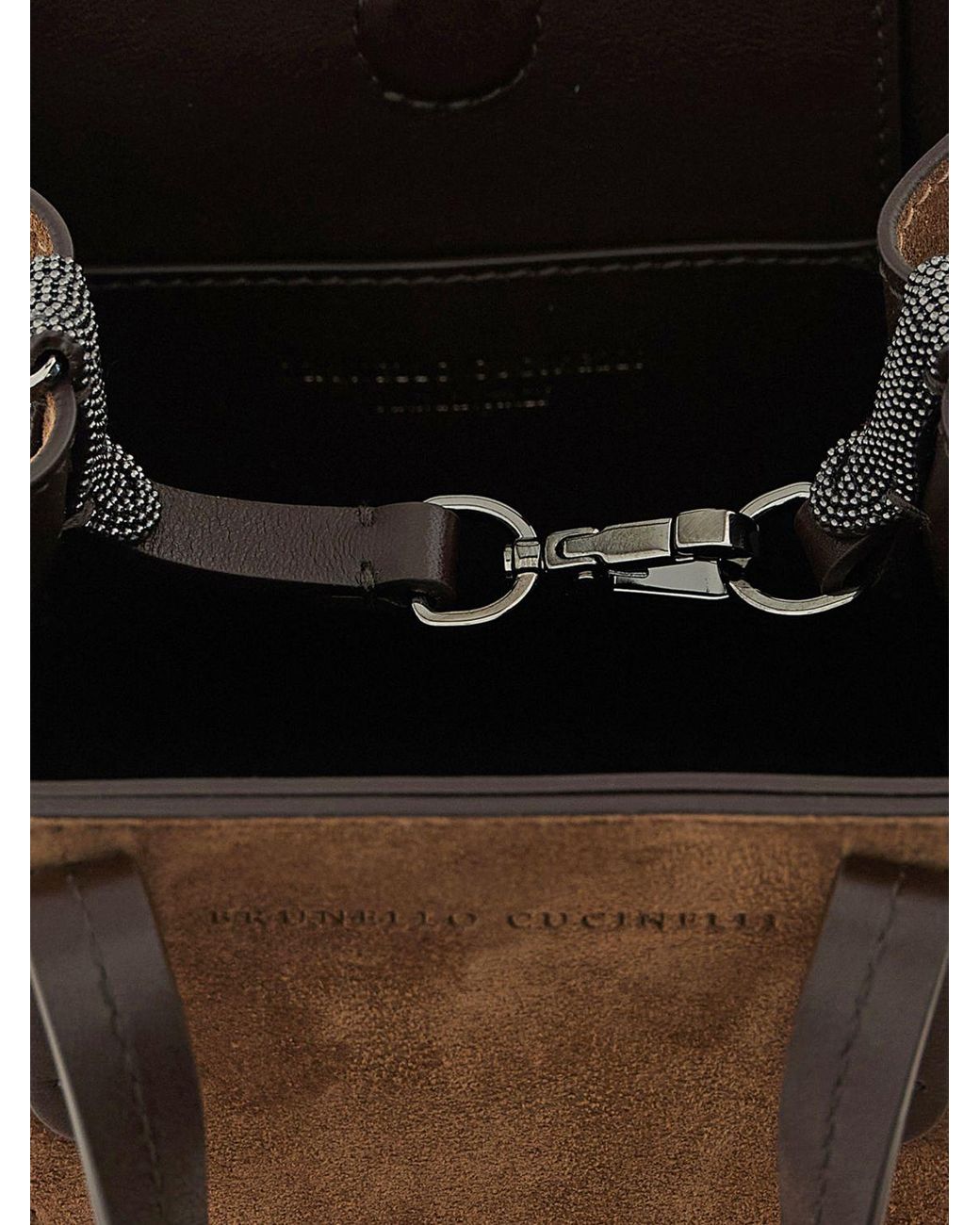 Brunello Cucinelli Brown Small Suede Handbag With Monili Embellishment