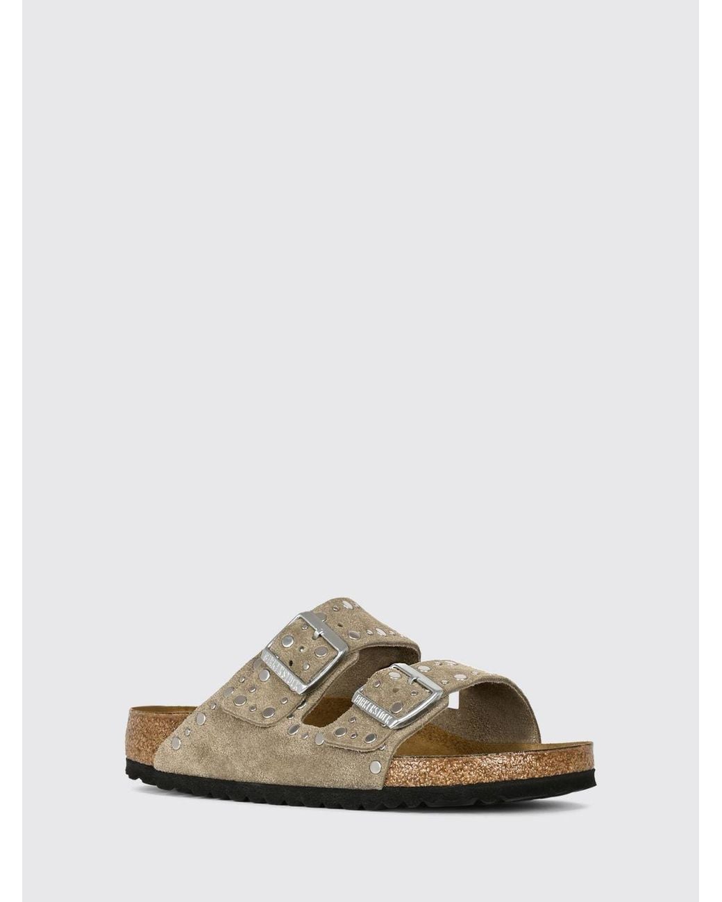 Birkenstock White Arizona Rivet Studded Suede Leather Sandals