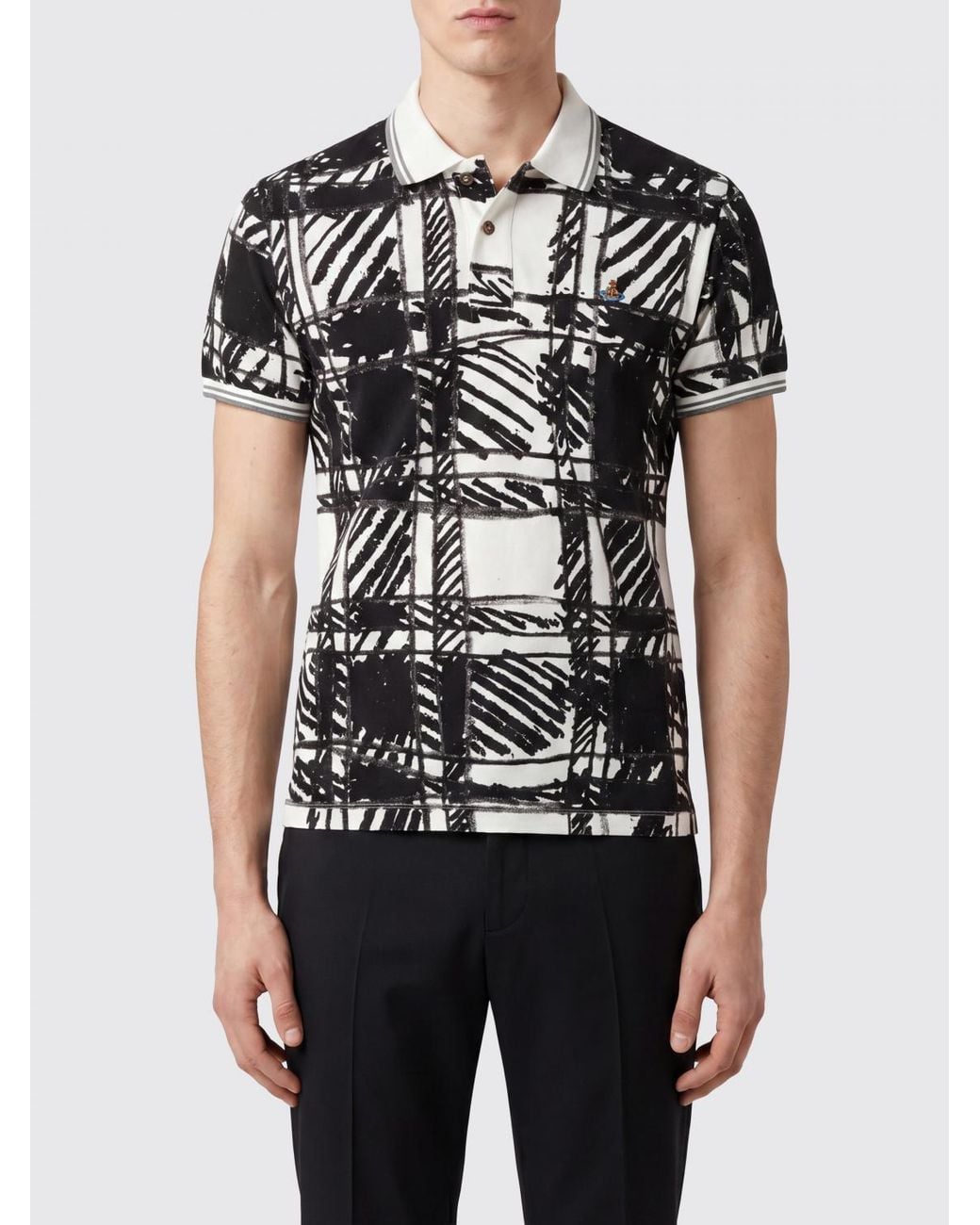 Vivienne Westwood Black Slim Fit Orb Logo Abstract Print Cotton Polo for men