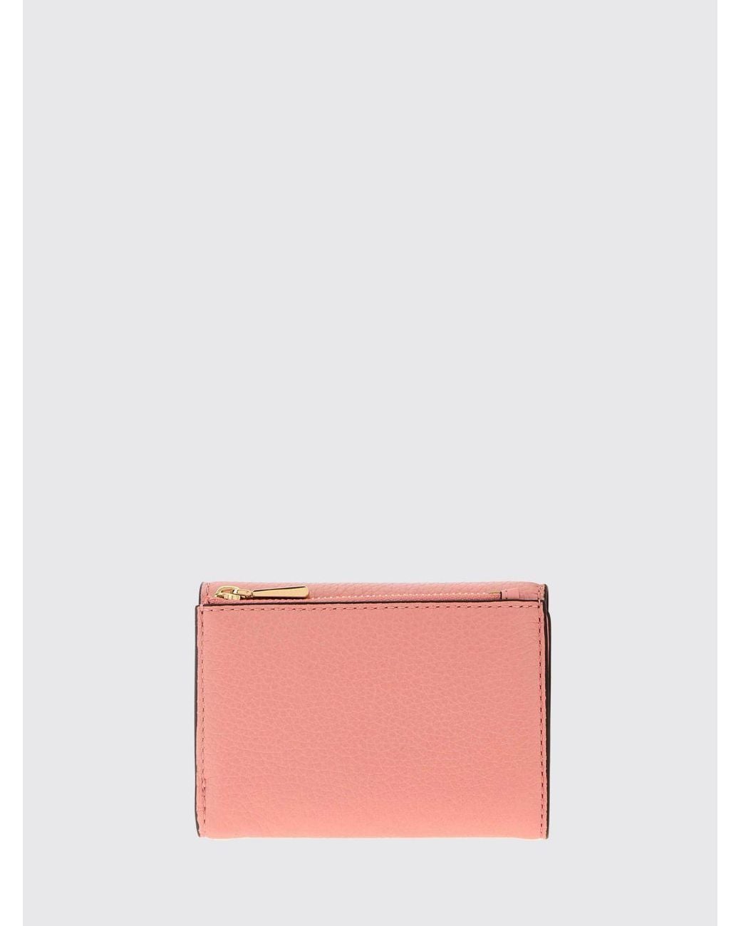 Michael Kors Pink Bryant Leather Tri-Fold Wallet With Metal Logo And Button