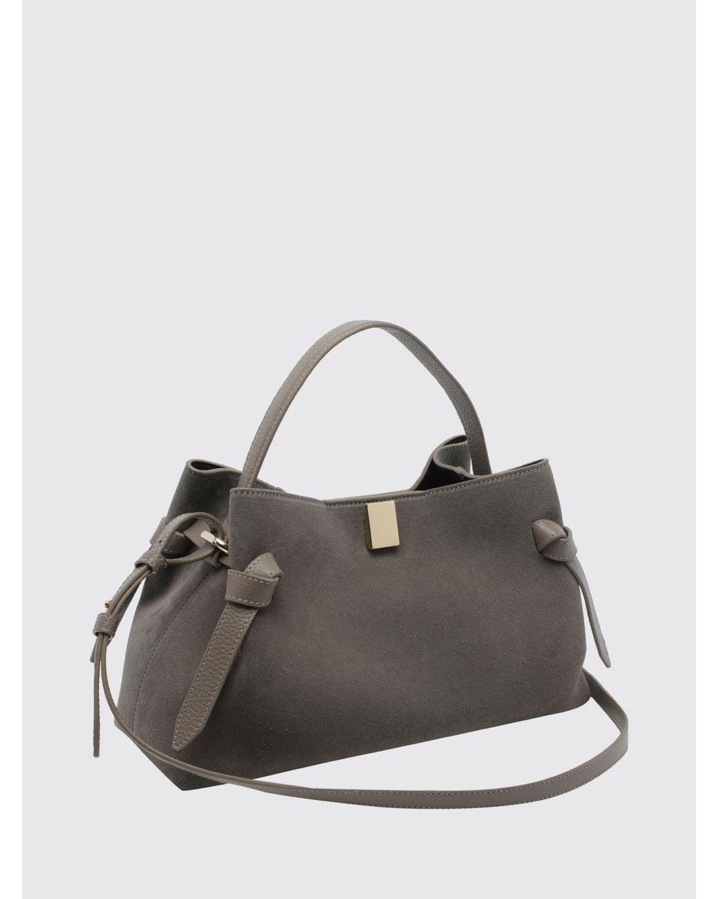 Yuzefi Gray Flared Suede Calfskin Leather Handbag