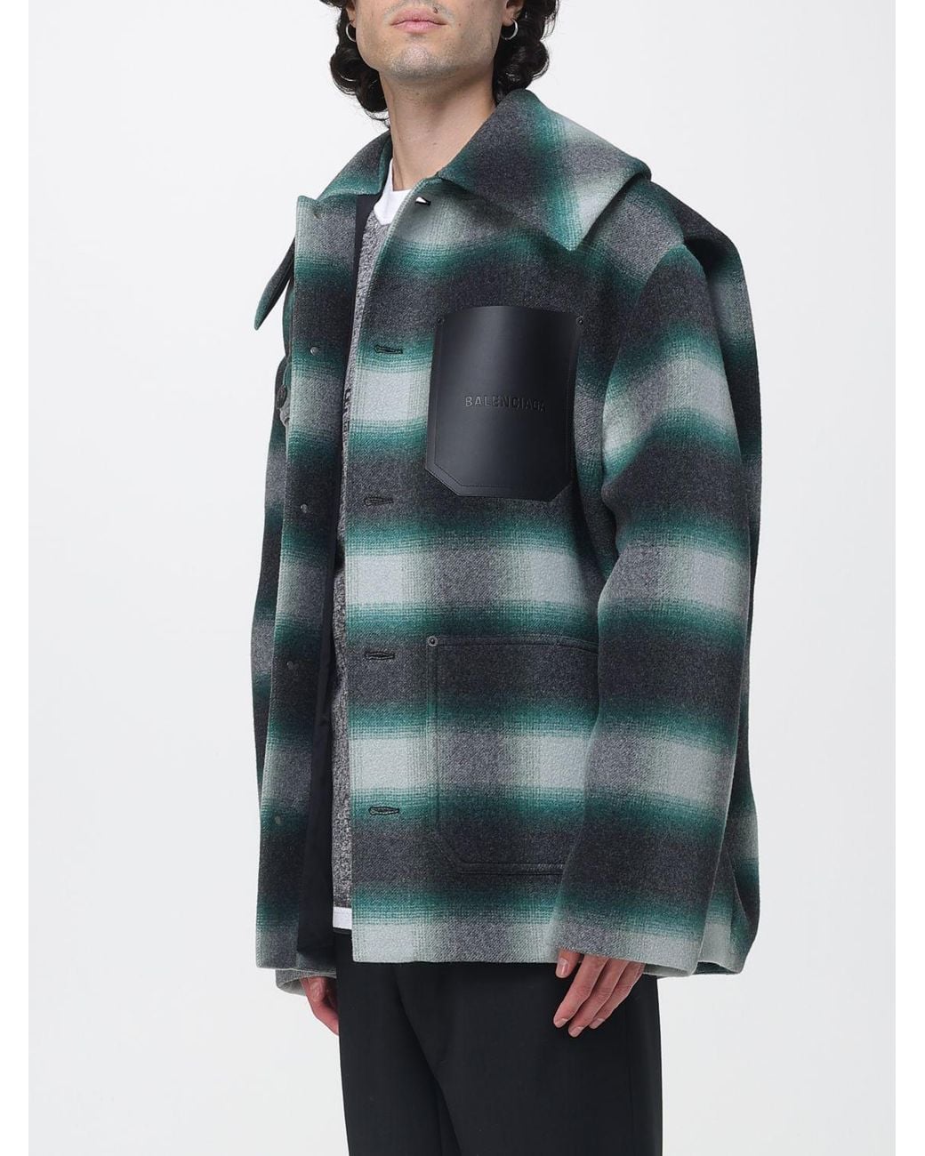 Balenciaga Blue Oversized Check Wool Peacoat With Sailor Collar for men