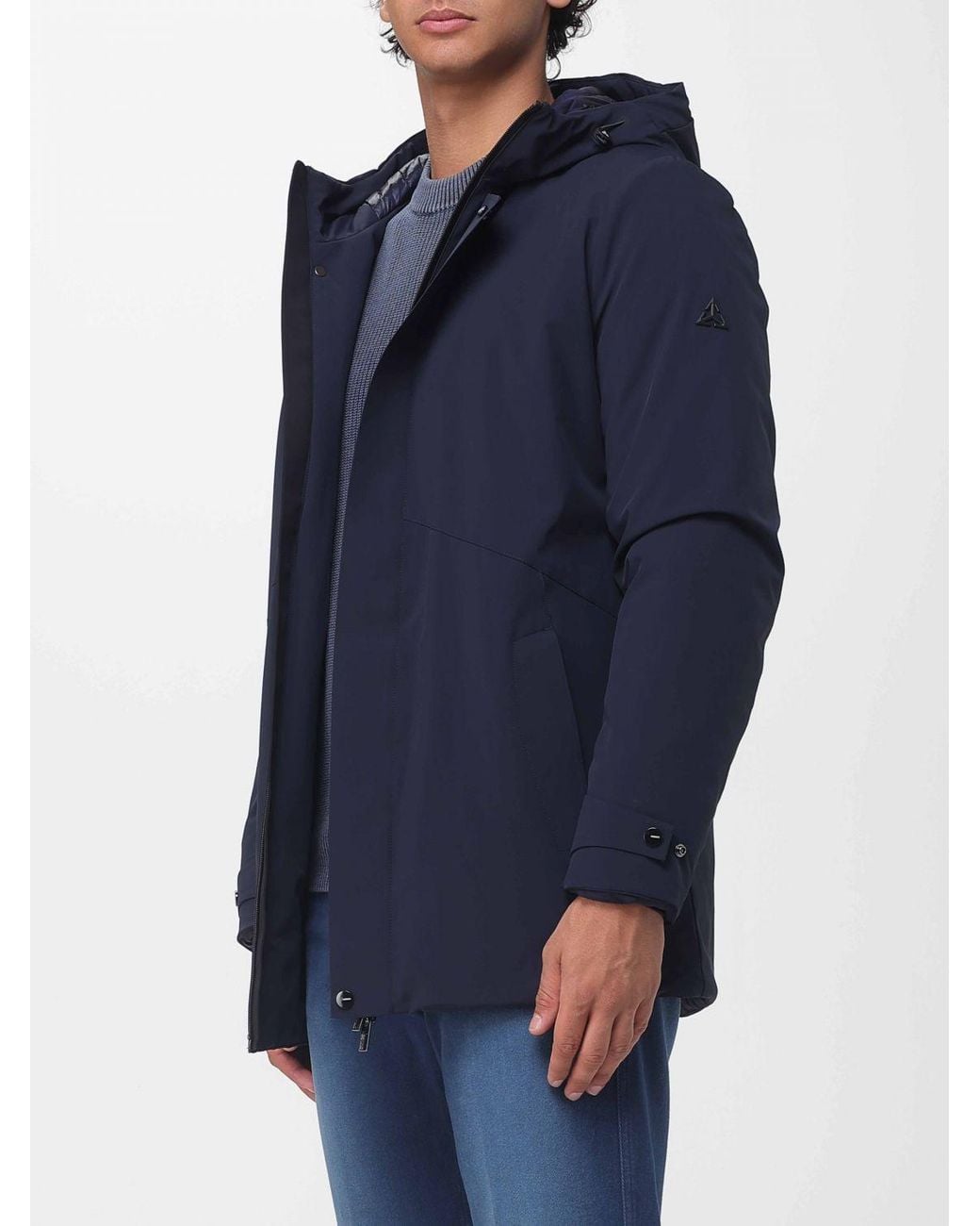 Heskimo Blue Short Windproof Stretch Nylon Parka With Padded Hood for men