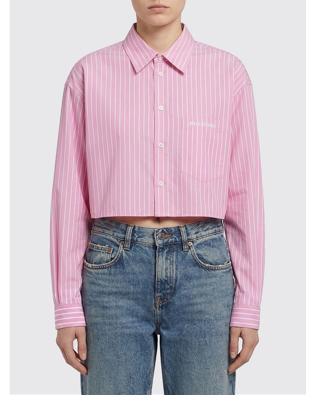 Balenciaga Pink Striped Cotton Casual Shirt
