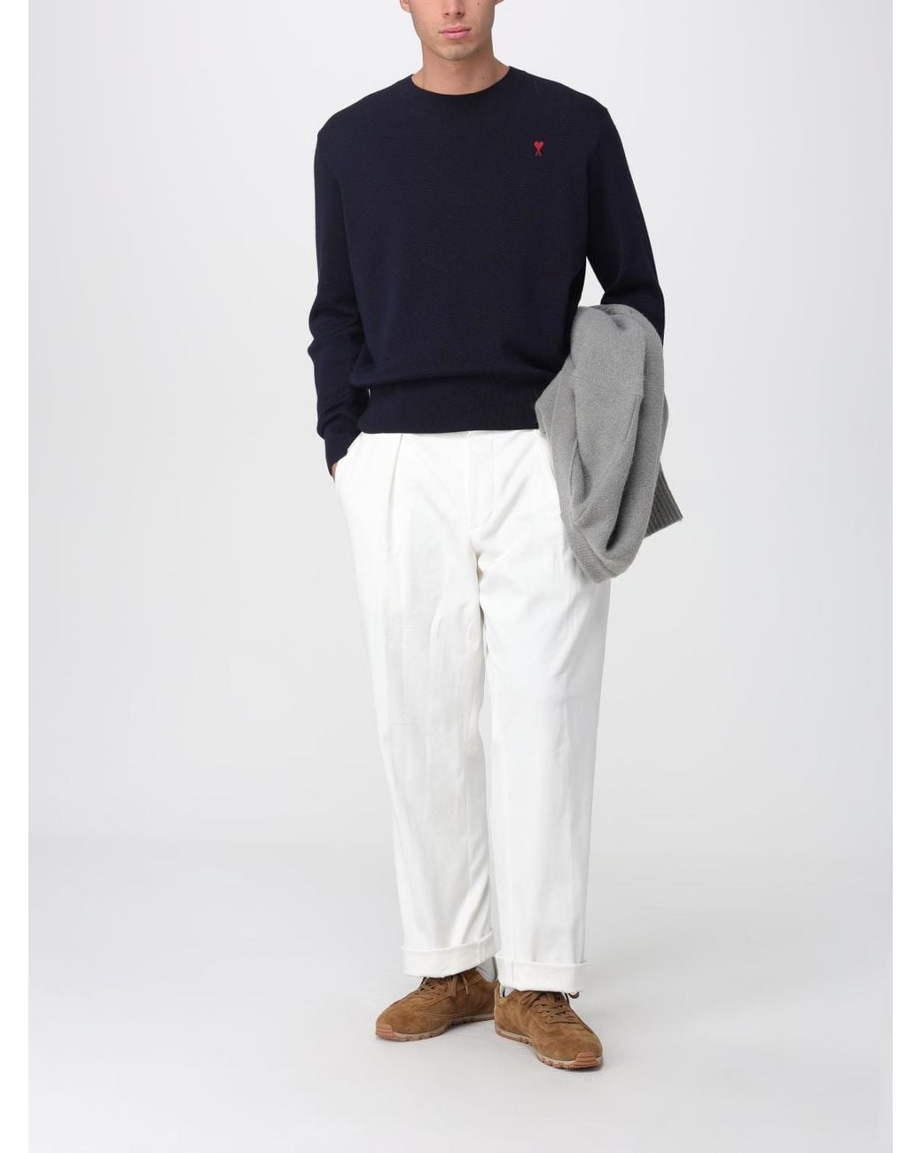 AMI Blue Crewneck Top With Embroidered Logo for men