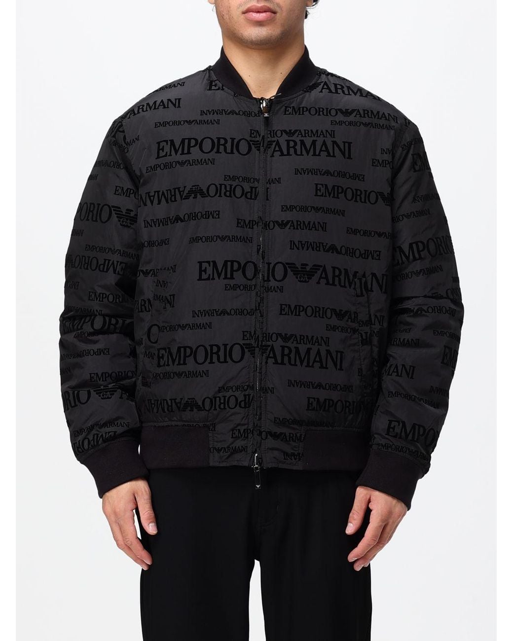 Emporio Armani Black Padded Nylon Bomber Jacket With A Bomber Collar And Zip Closure for men