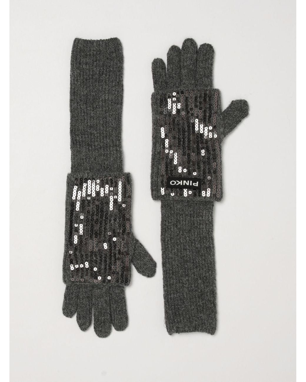 Pinko Black Sequin-Embroidered Polyester Gloves With Ribbed Cuffs