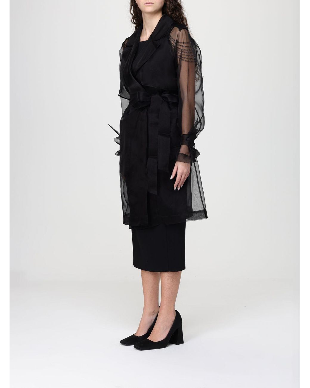Pinko Black Cocco Silk Organza Trench Coat