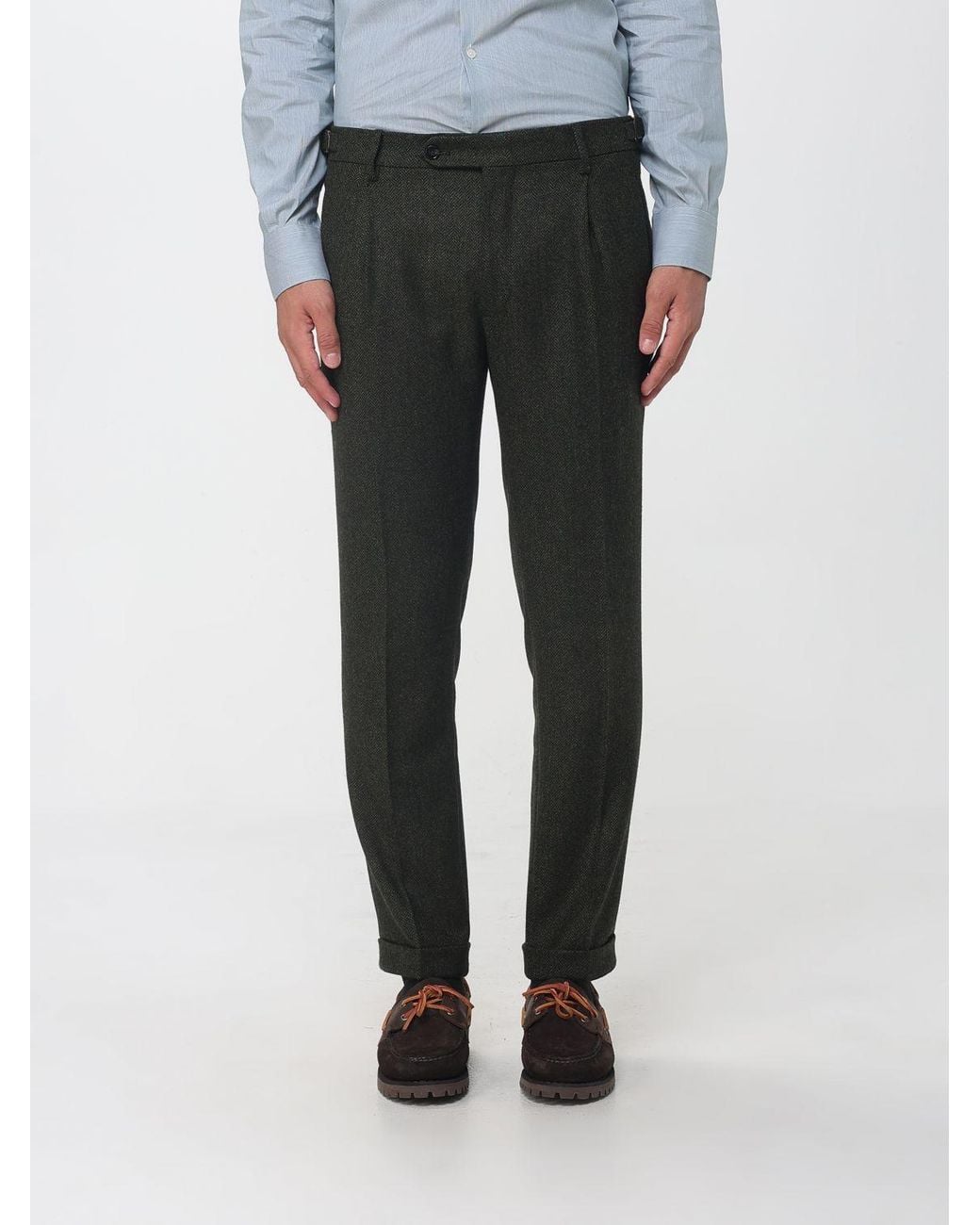 Berwich Gray Slim Fit Pleated Wool Chinos for men