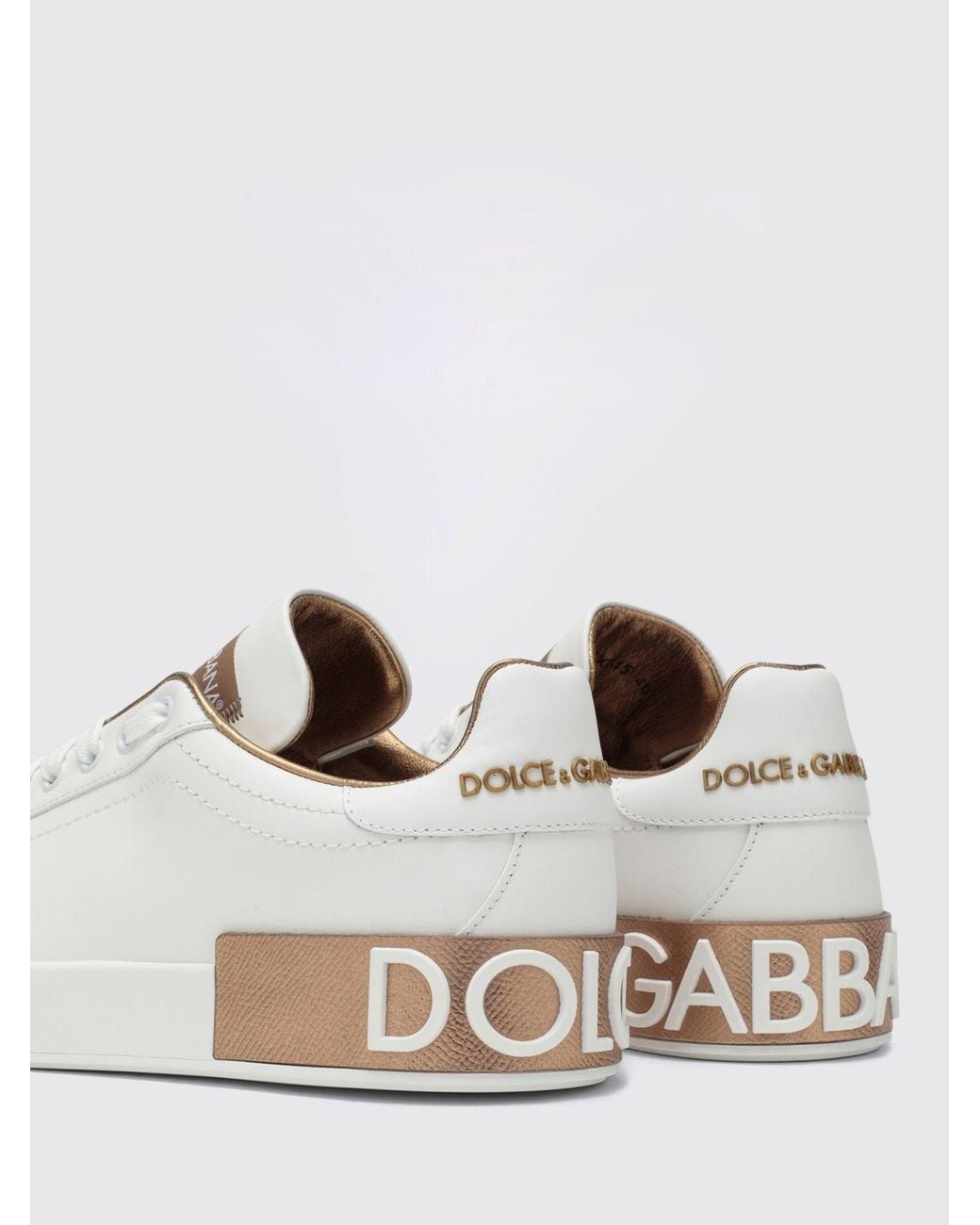 Dolce & Gabbana White Dolce &Amp Gabbana Portofino Calfskin Trainers With Logo And Details