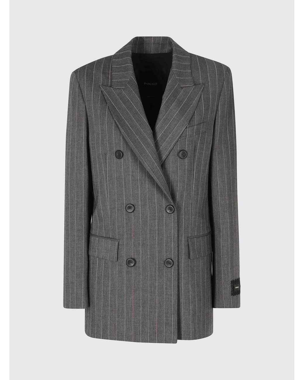 Pinko Gray New Guinea Double-Breasted Prince Of Wales Wool-Blend Blazer