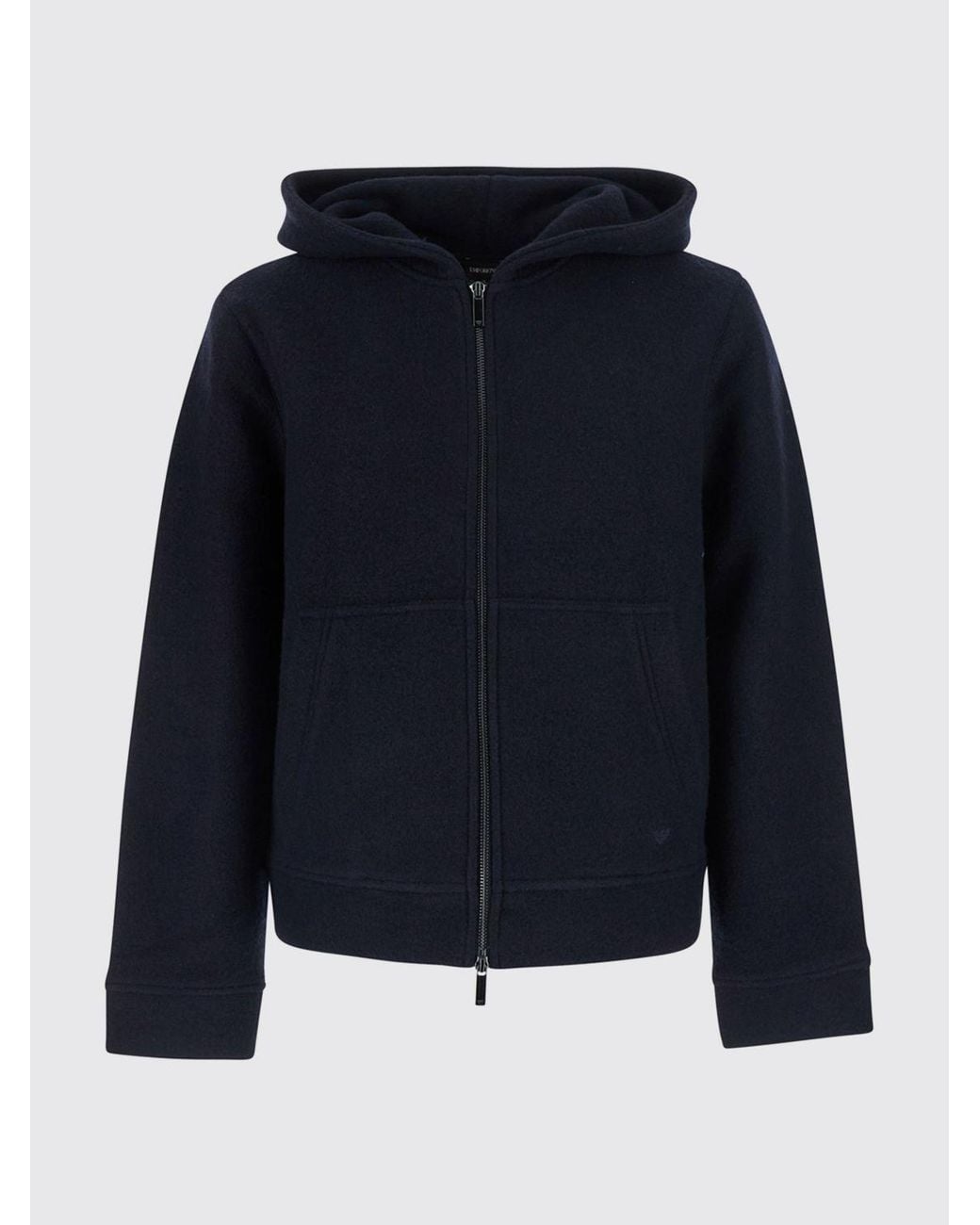Emporio Armani Blue Hooded Wool And Cotton Blend Zip-Up Sweatshirt for men