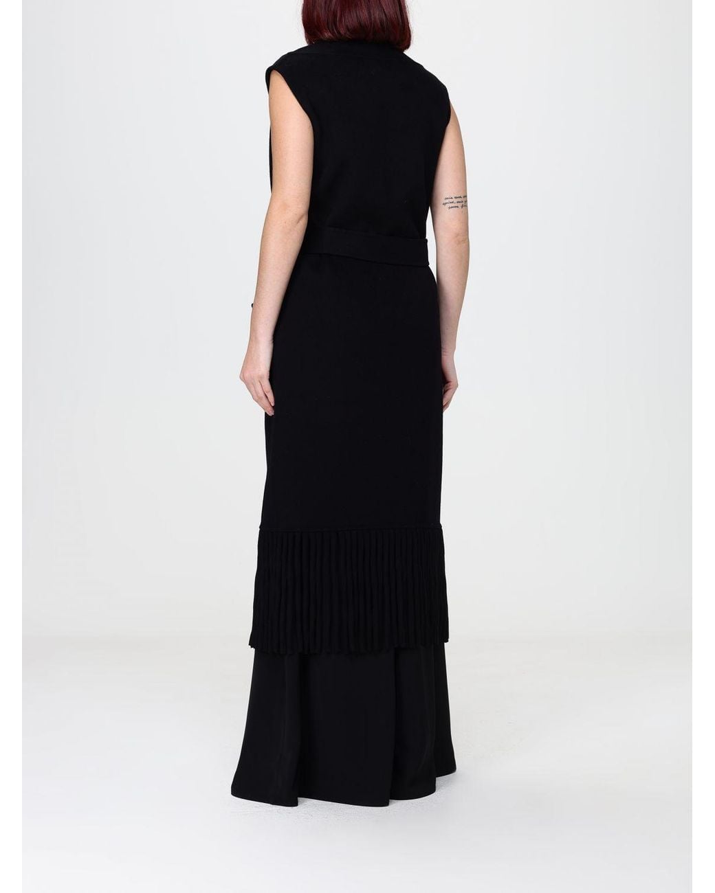 SIMONA CORSELLINI Black Long Fringed Wool Blend Vest With Belt