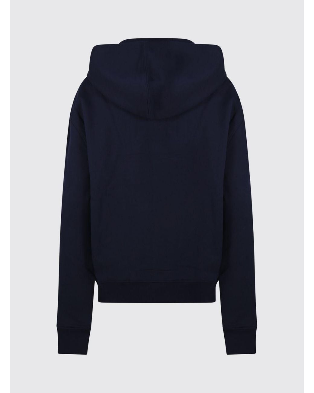 AMI Blue Cotton Zip-Up Hoodie With Embroidered Logo And Kangaroo Pocket
