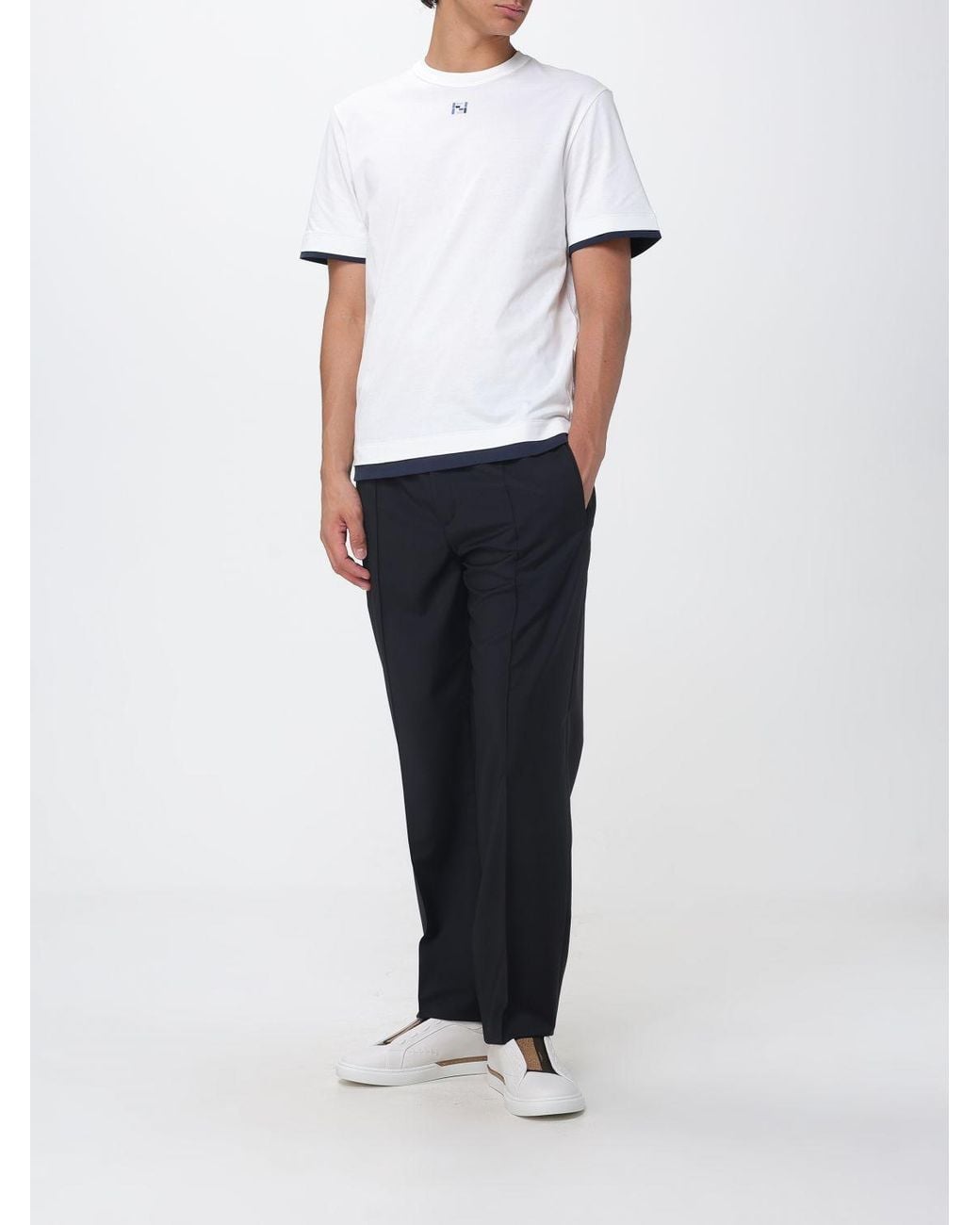 Fendi White Cotton T-Shirt With Ff Monogram And Contrast Trims for men