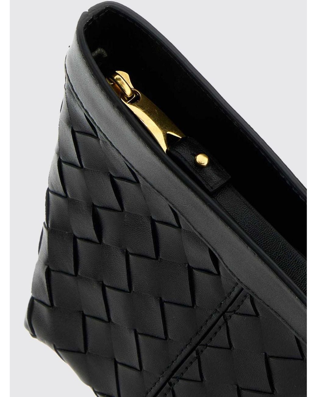 Bottega Veneta Black Flap Intrecciato Calfskin Mini Bag With Zip Closure