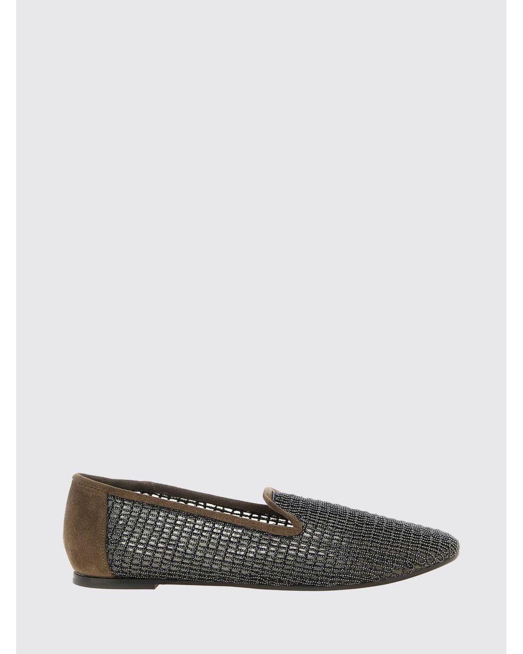 Brunello Cucinelli White Suede Flat Loafers With Monili Embellishment And Perforated Detail