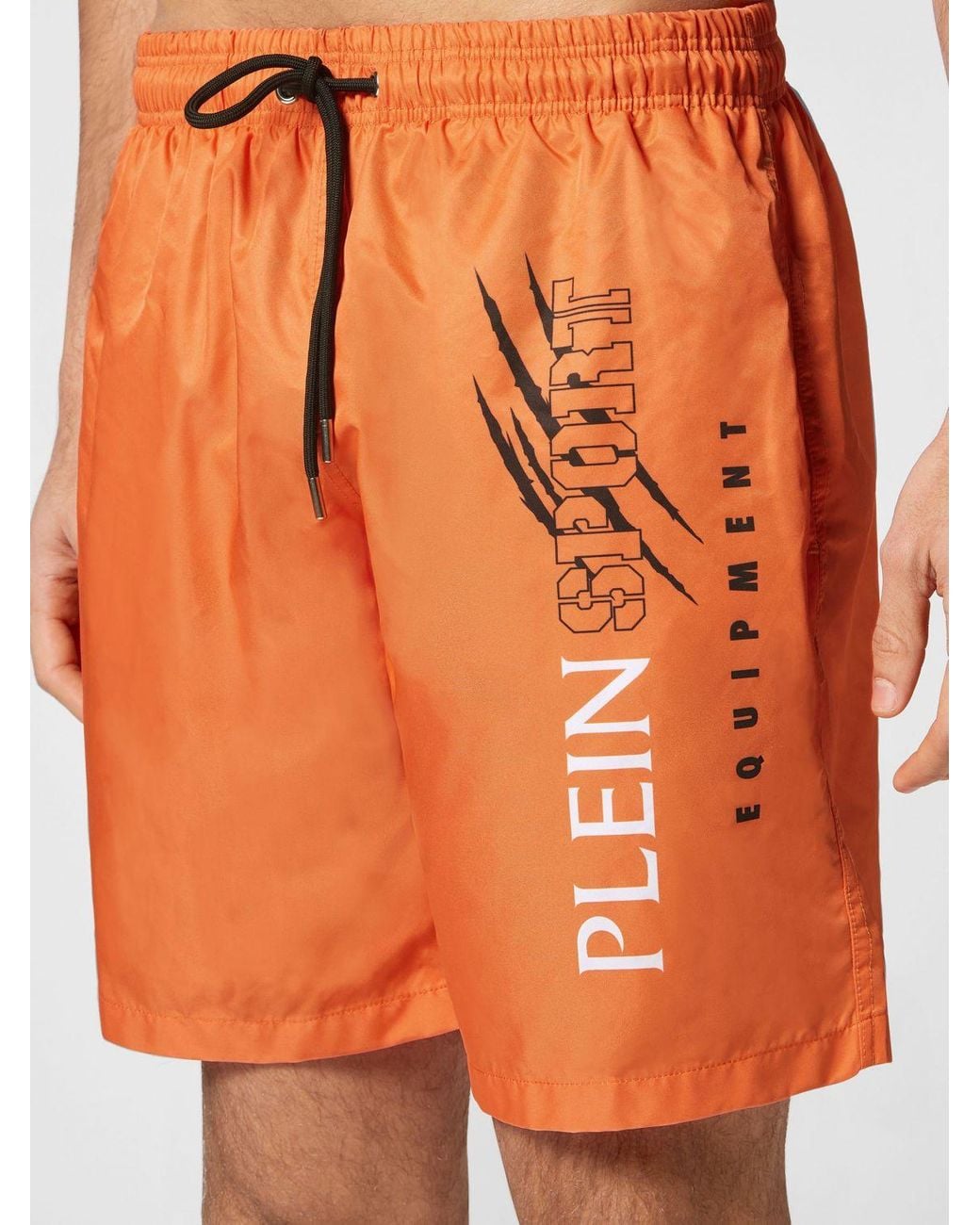 Philipp Plein Orange Nylon Swim Trunks With Contrasting Logo And Drawstring for men
