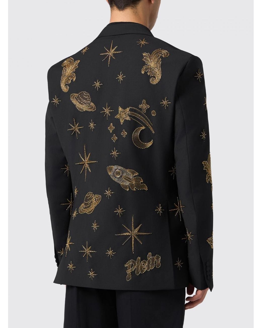 Philipp Plein Black Zodiaco Single-Breasted Wool Blazer With Crystal And Bead Embroidery for men