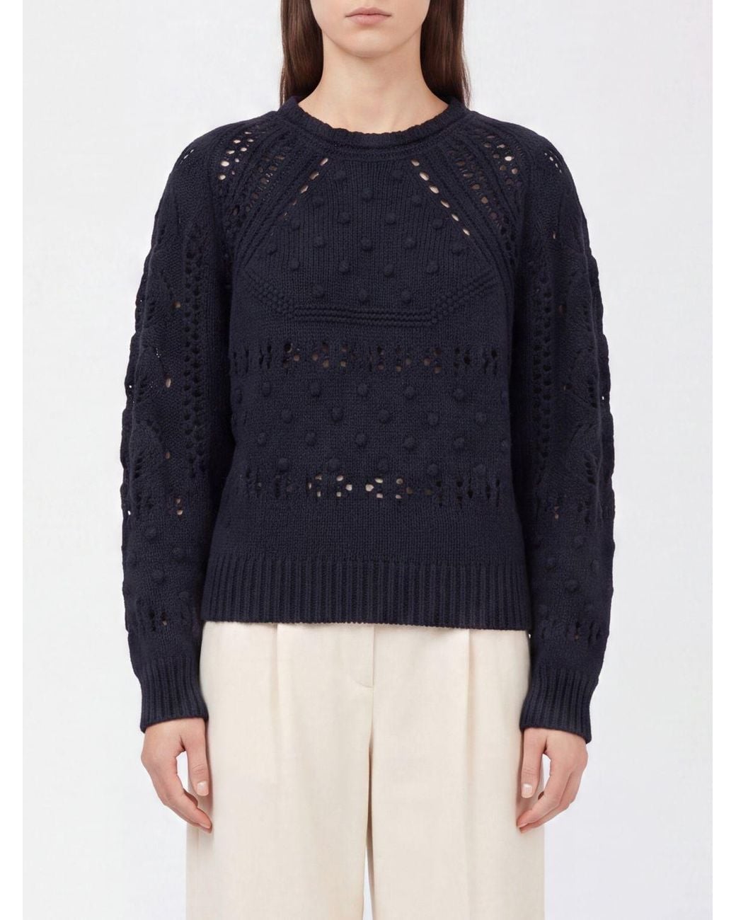 Isabel Marant Blue Wool And Cotton Blend Crewneck Jumper With Ribbed Trims