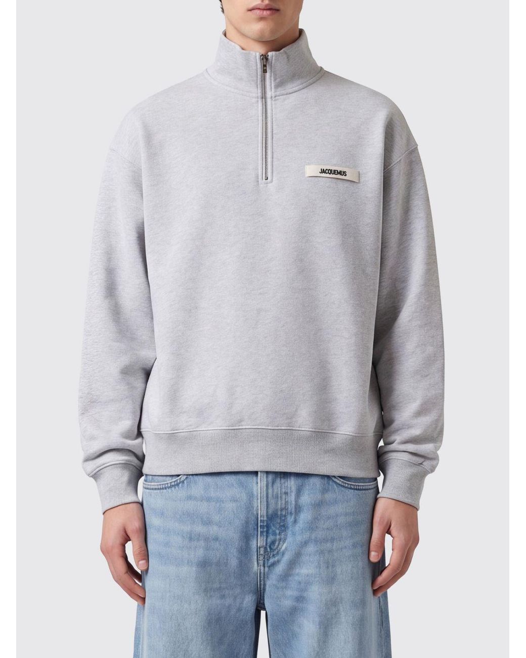 Jacquemus Gray High Neck Relaxed Fit Cotton Jumper With Zip for men
