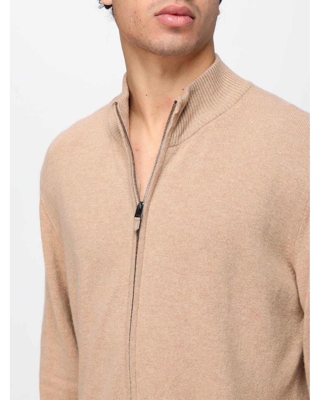 Canali Natural Wool And Cashmere Blend Mock Neck Zip-Up Cardigan for men