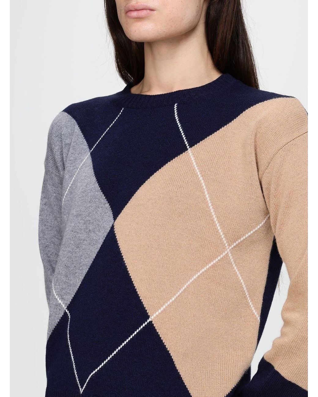 Kangra Blue Argyle Wool Crewneck Jumper
