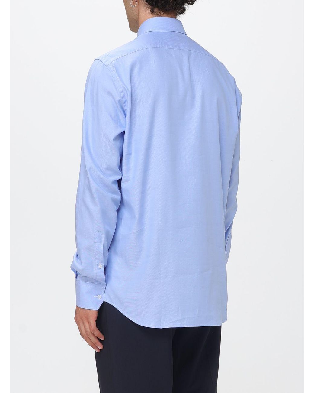 Brooksfield Blue Oxford Cotton Shirt With Button-Down Collar And Embroidered Logo for men