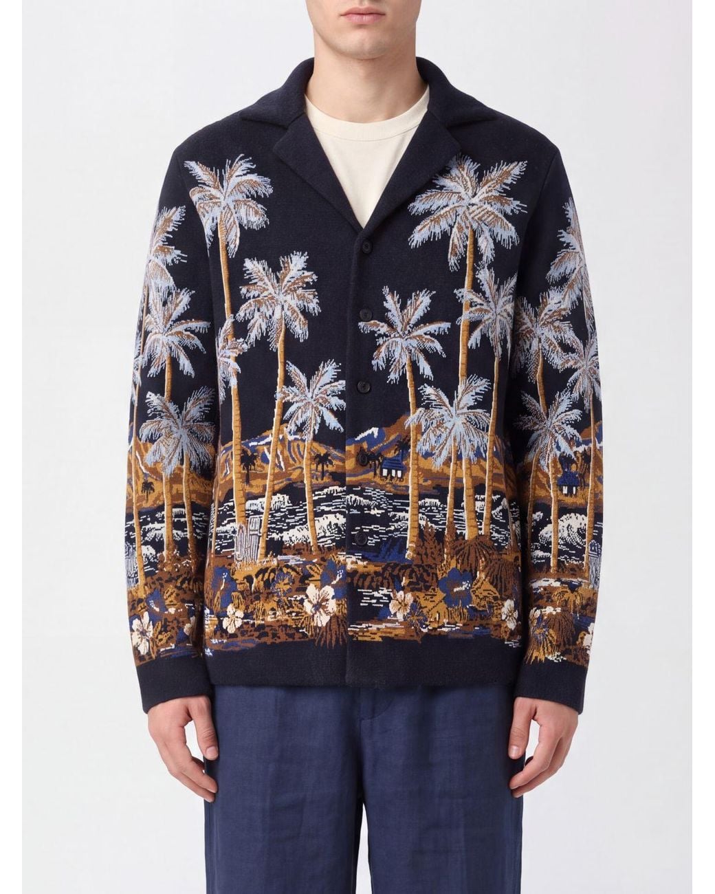 Alanui Blue Diamond Head Graphic Print Wool Blend Cardigan for men