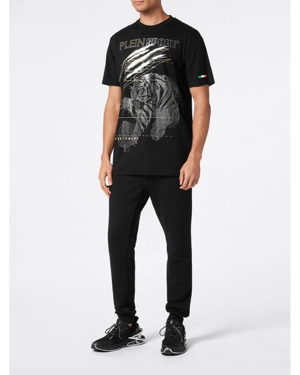 Philipp Plein Black Cotton T-Shirt With Rhinestones for men