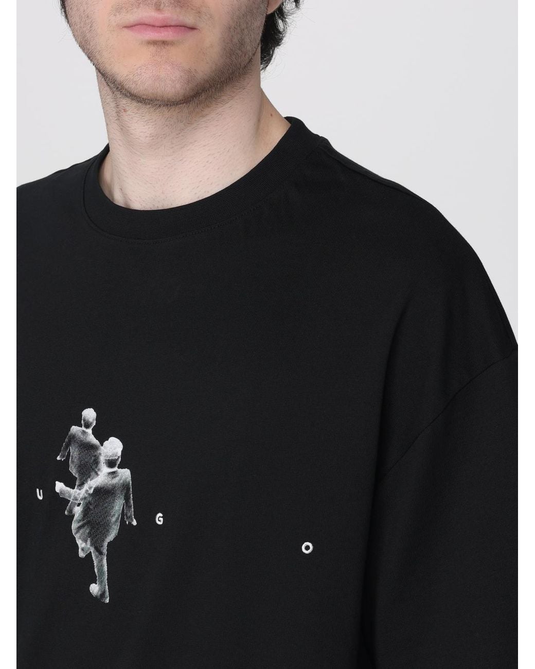HUGO Black Printed Cotton T-Shirt for men
