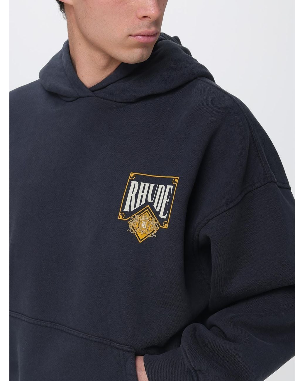 Rhude Blue Oversized Cotton Hoodie With Contrast Logo for men