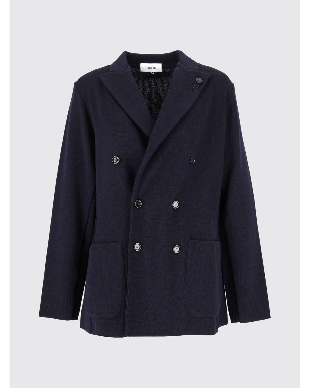 Lardini Blue Double-Breasted Virgin Wool Blazer With Peak Lapels for men