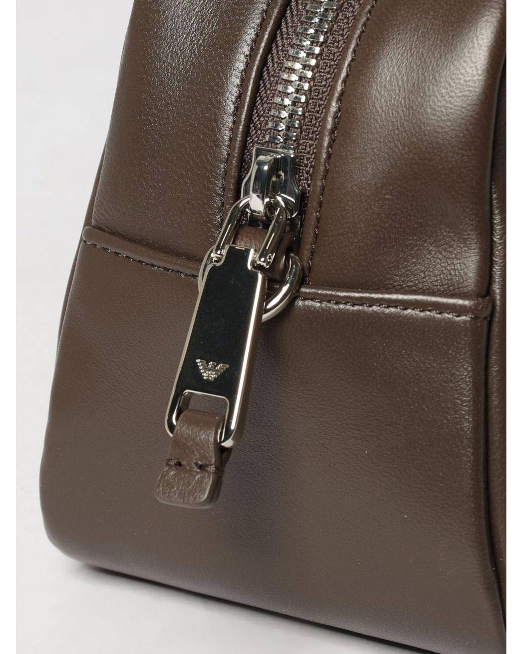 Emporio Armani Brown Small Leather Bowling Bag With Double Handle