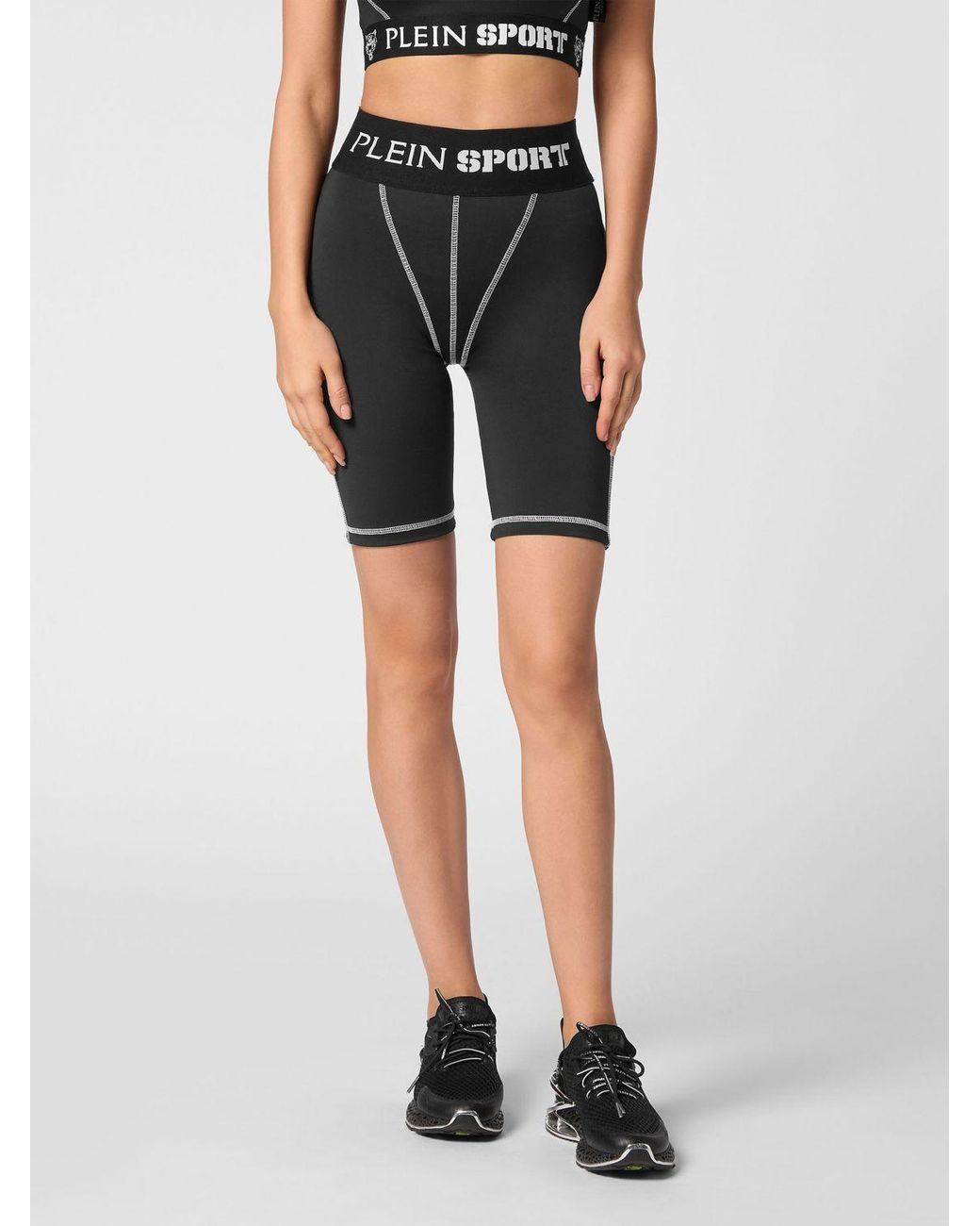 Philipp Plein Black High-Waisted Cycling Shorts With Logo Waistband