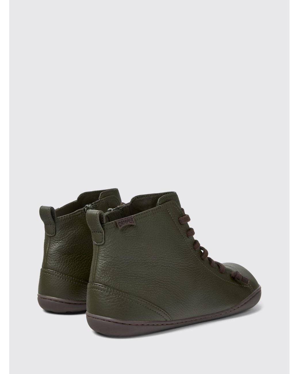 Camper Green Peu Calf Leather Outdoor Ankle Boots With Elastic Laces And Zip