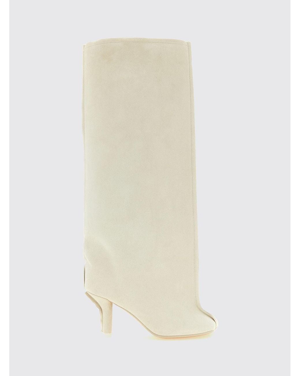 MM6 by Maison Margiela White Anatomic Suede Knee-High Boots With Stiletto Heel