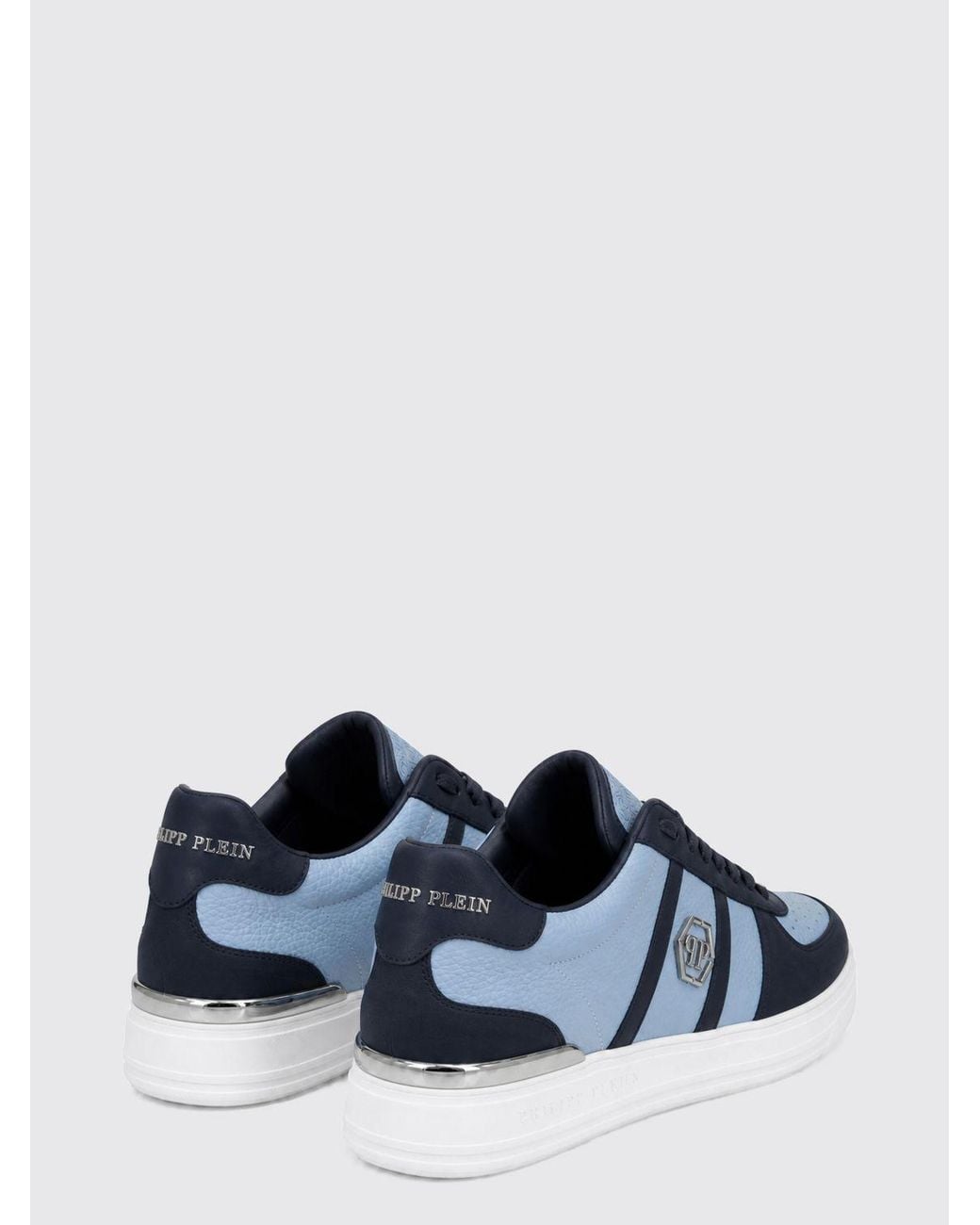Philipp Plein Blue Low-Top Leather Trainers With Hexagon Logo And Round Toe for men